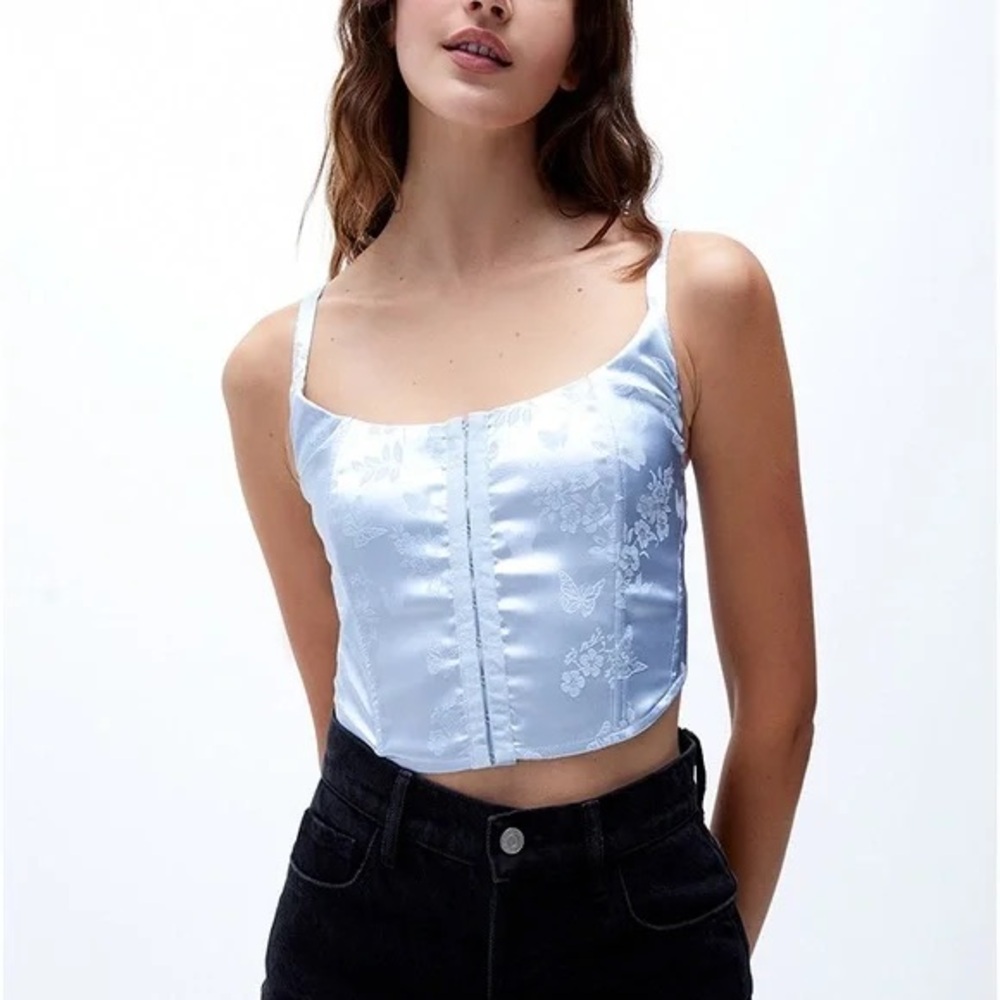 la hearts butterfly corset tank top baby blue satin